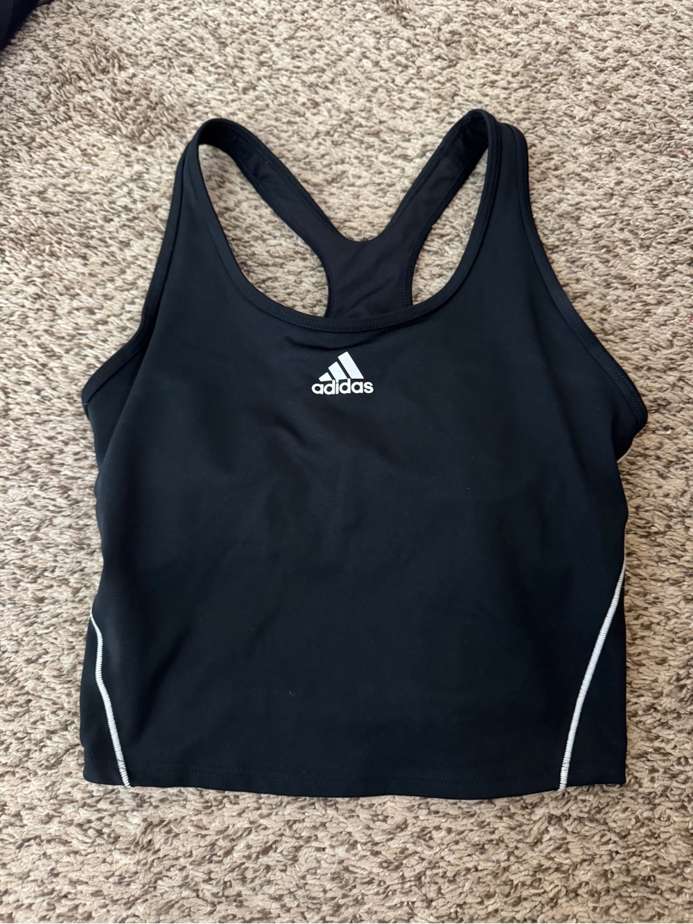 adidas Black Racerback Crop Sports Bra Tank with White Logo